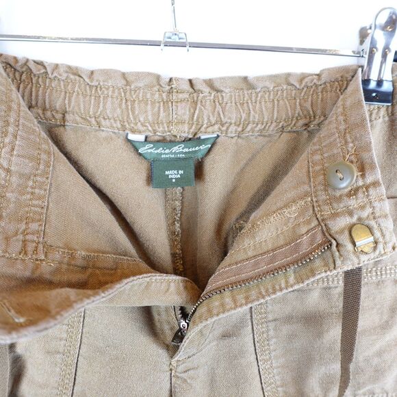 Eddie Bauer Linen Cotton Drawstring Pants Women 8 Brown Relaxed Fit Patch Pocket - Picture 8 of 10